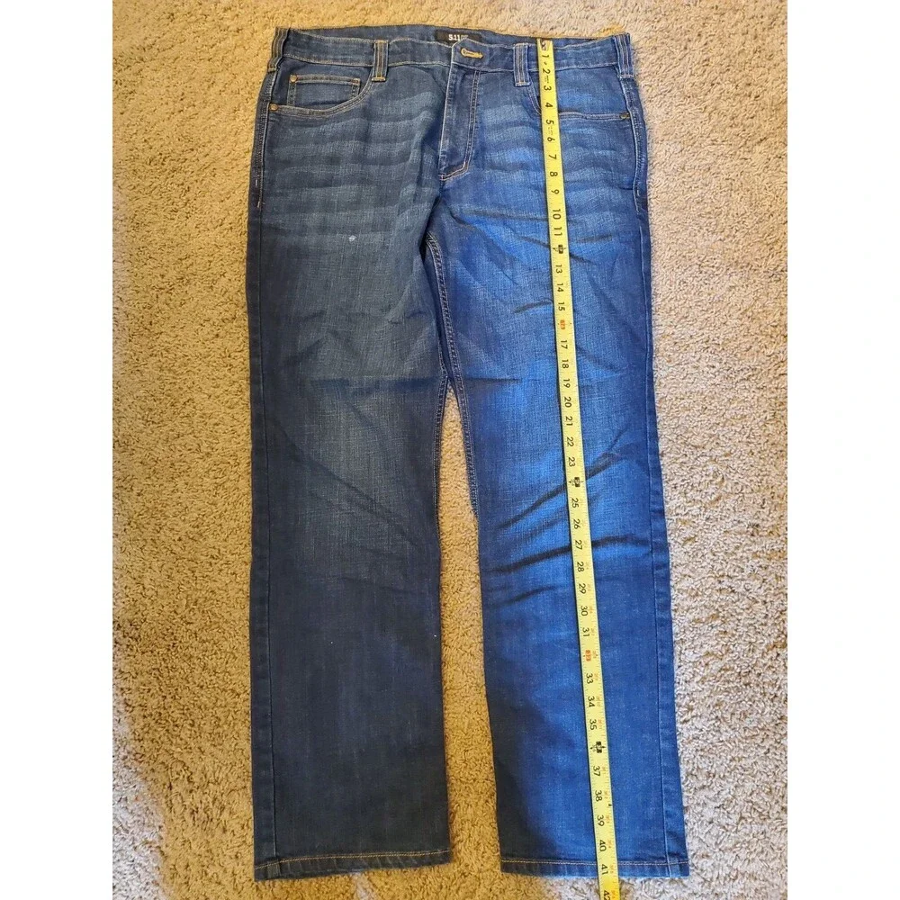 5.11 Tactical Series Men Denim Work Jeans Medium Wash Utility Straight Leg 38x32
